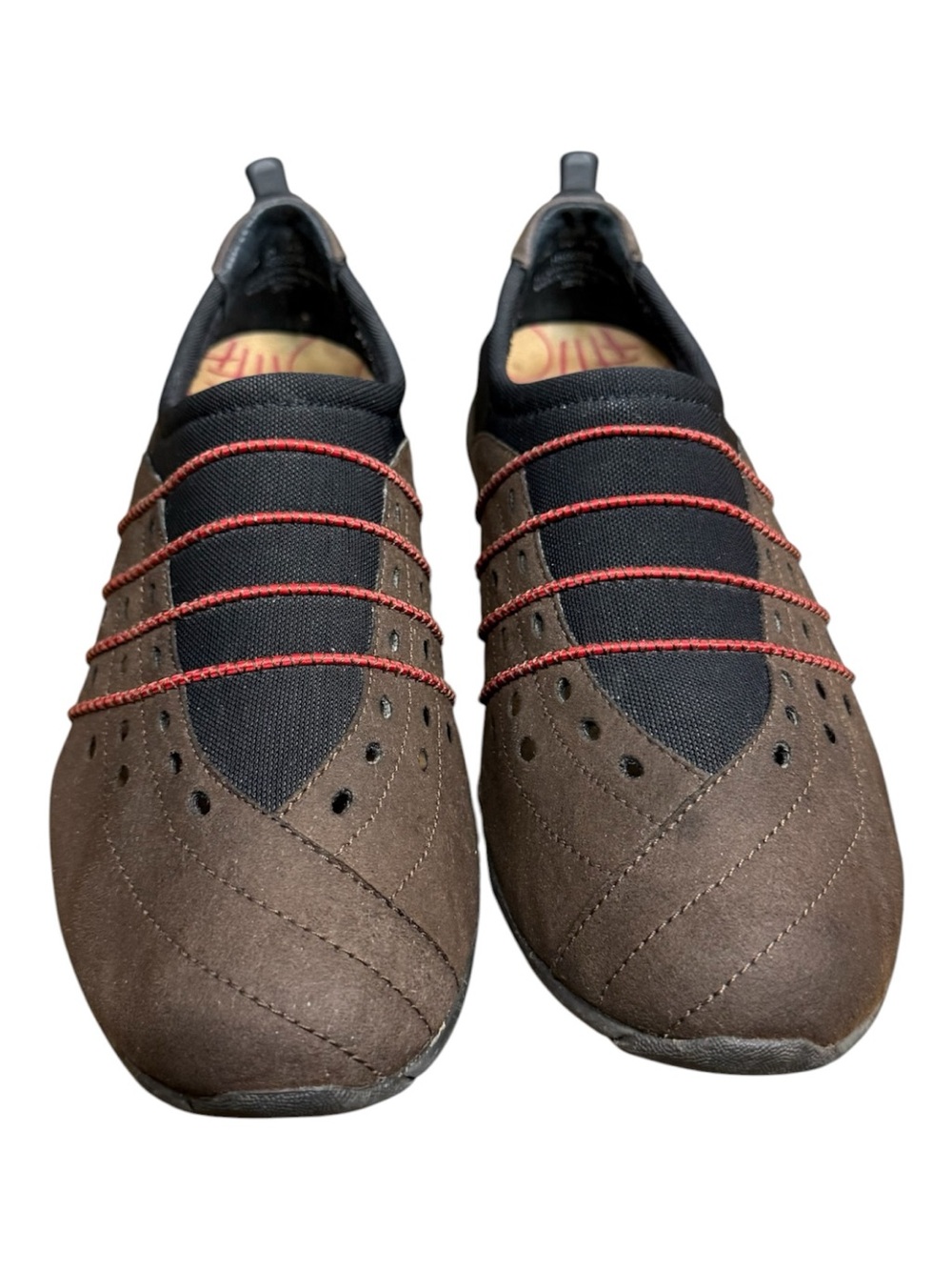 Hush Puppies Womens 10M Brown Comfort Walking Shoes Red Bungee Slip On